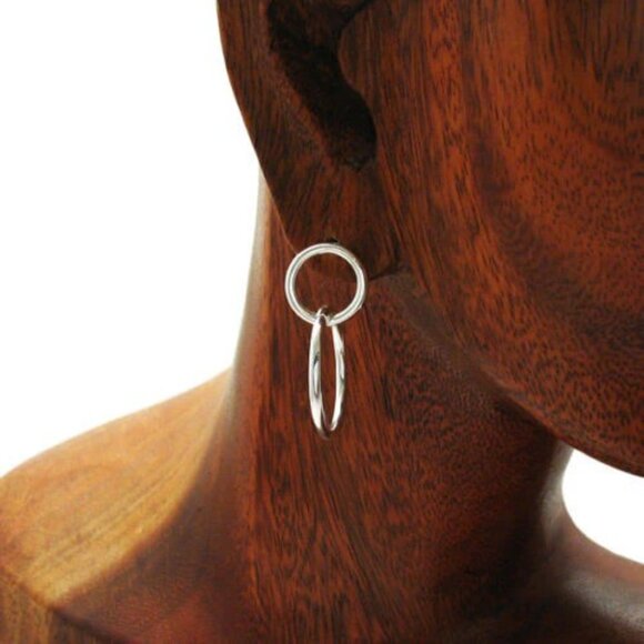 STERLING SILVER INTERLOCKED DANGLING CIRCLE POST EARRINGS